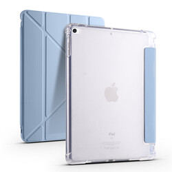 Apple iPad 9.7 2017 (5.Generation) Case Zore Tri Folding Smart With Pen Stand Case Blue