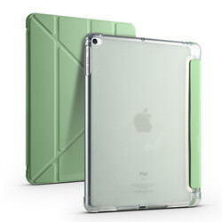 Apple iPad 9.7 2018 (6.Nesil) Kılıf Zore Tri Folding Kalem Bölmeli Standlı Kılıf Açık Yeşil