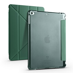 Apple iPad 9.7 2018 (6.Nesil) Kılıf Zore Tri Folding Kalem Bölmeli Standlı Kılıf Koyu Yeşil
