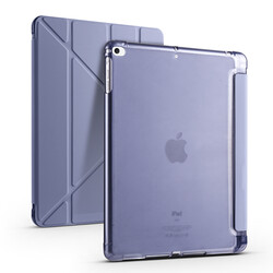 Apple iPad 9.7 2018 (6.Nesil) Kılıf Zore Tri Folding Kalem Bölmeli Standlı Kılıf Mor