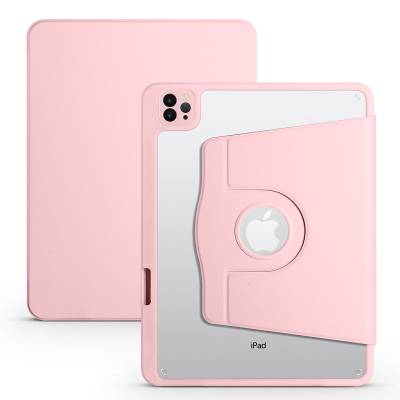 Apple iPad Air 10.9 2020 (4.Nesil) Kılıf Zore Termik Kalem Bölmeli Dönebilen Standlı Kılıf Pembe
