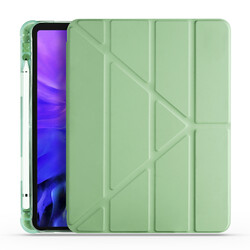 Apple iPad Air 10.9 2020 (4.Nesil) Kılıf Zore Tri Folding Kalem Bölmeli Standlı Kılıf Açık Yeşil