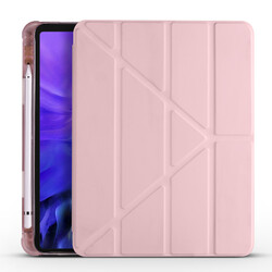 Apple iPad Air 10.9 2020 (4.Nesil) Kılıf Zore Tri Folding Kalem Bölmeli Standlı Kılıf Rose Gold