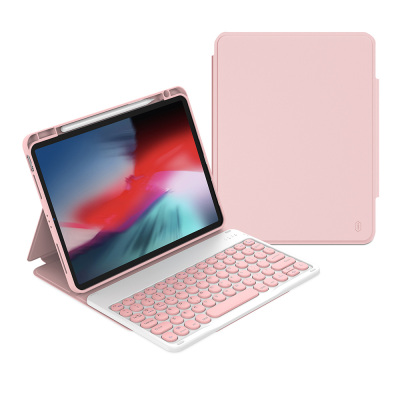 Apple iPad Air 10.9 2020 (4.Nesil) Wiwu Protective Gizli Kalem Bölmeli Klavyeli Kılıf Pembe