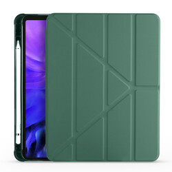 Apple iPad Air 10.9 2022 (5.Nesil) Kılıf Zore Tri Folding Kalem Bölmeli Standlı Kılıf Koyu Yeşil