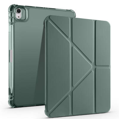 Apple iPad Air 11 2024 Case Zore Tri Folding Stand Case with Pen Compartment Dark Green