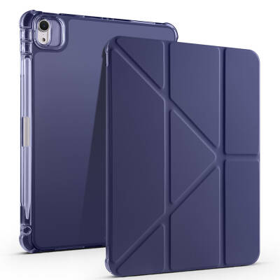 Apple iPad Air 11 2024 Case Zore Tri Folding Stand Case with Pen Compartment Navy blue