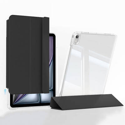 ​Apple iPad Air 11 2024 Kılıf Magnetik Ayrılabilen Airbagli Zore Sliding Tablet Kılıfı Siyah