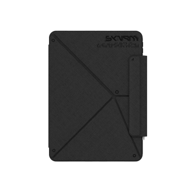 Apple iPad Air 11 2024 Kılıf Skinarma Kalemlikli Dokulu Tasarım Standlı Magnetik Trilon Kılıf Siyah