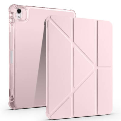 Apple iPad Air 11 2024 Kılıf Zore Tri Folding Kalem Bölmeli Standlı Kılıf Rose Gold