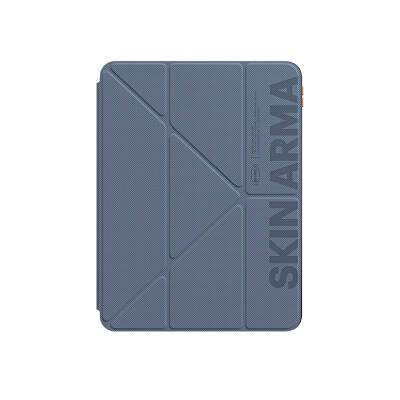 Apple iPad Air 11 2025 M3 Kılıf SkinArma Kabartma Baskı Tasarımlı 360 Tam Koruma Arkası Şeffaf Standlı Gamma Kılıf Mavi Açık