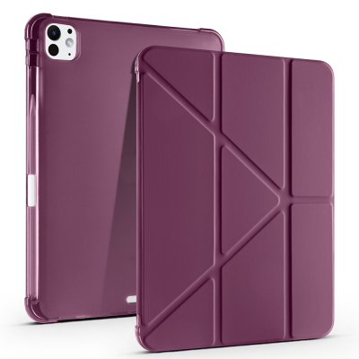 Apple iPad Air 11 2025 M3 Kılıf Zore Tri Folding Kalem Bölmeli Standlı Kılıf Koyu Mor