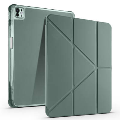 Apple iPad Air 13 2024 Case Zore Tri Folding Stand Case with Pen Compartment Dark Green