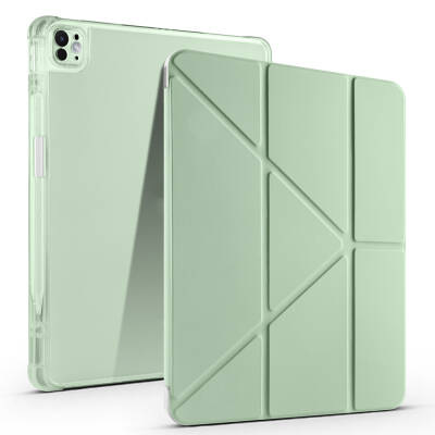 Apple iPad Air 13 2024 Case Zore Tri Folding Stand Case with Pen Compartment Green