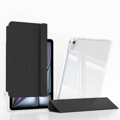 ​Apple iPad Air 13 2024 Kılıf Magnetik Ayrılabilen Airbagli Zore Sliding Tablet Kılıfı Siyah