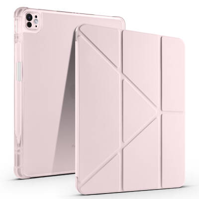 Apple iPad Air 13 2024 Kılıf Zore Tri Folding Kalem Bölmeli Standlı Kılıf Rose Gold