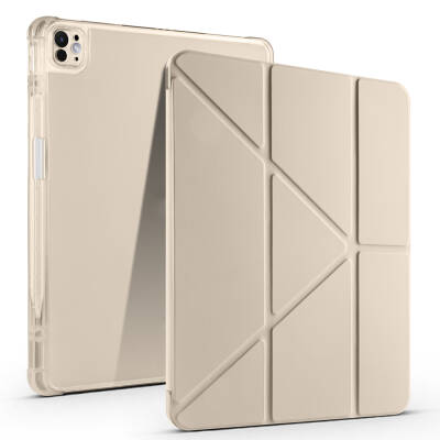 Apple iPad Air 13 2024 Kılıf Zore Tri Folding Kalem Bölmeli Standlı Kılıf Gold