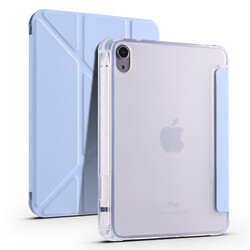 Apple iPad Mini 2021 (6.Generation) Case Zore Tri Folding Smart With Pen Stand Case Blue
