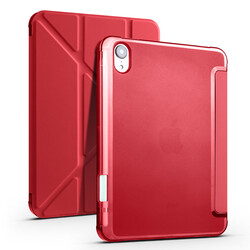Apple iPad Mini 2021 (6.Generation) Case Zore Tri Folding Smart With Pen Stand Case Red