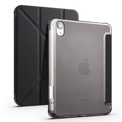 Apple iPad Mini 2021 (6.Nesil) Kılıf Zore Tri Folding Kalem Bölmeli Standlı Kılıf Siyah