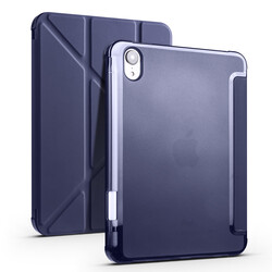 Apple iPad Mini 2021 (6.Nesil) Kılıf Zore Tri Folding Kalem Bölmeli Standlı Kılıf Lacivert