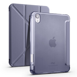 Apple iPad Mini 2021 (6.Nesil) Kılıf Zore Tri Folding Kalem Bölmeli Standlı Kılıf Mor