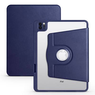 Apple iPad Pro 11 2020 (2nd Generation) Case Zore Thermal Pen Compartment Rotatable Stand Case Navy blue
