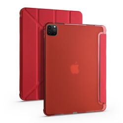 Apple iPad Pro 11 2020 (2.Nesil) Kılıf Zore Tri Folding Kalem Bölmeli Standlı Kılıf Kırmızı