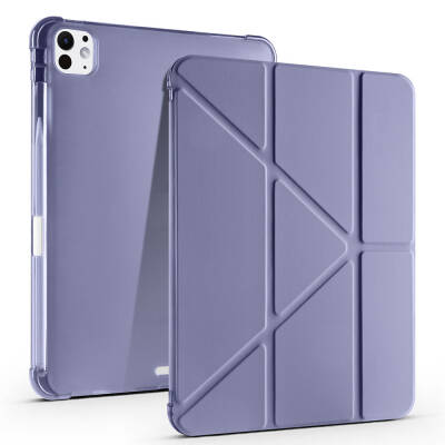 Apple iPad Pro 11 2024 Case Zore Tri Folding Stand Case with Pen Compartment Purple