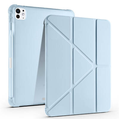 Apple iPad Pro 11 2024 Case Zore Tri Folding Stand Case with Pen Compartment Blue