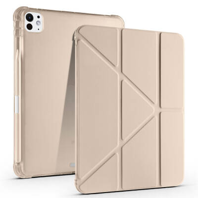 Apple iPad Pro 11 2024 Case Zore Tri Folding Stand Case with Pen Compartment Gold