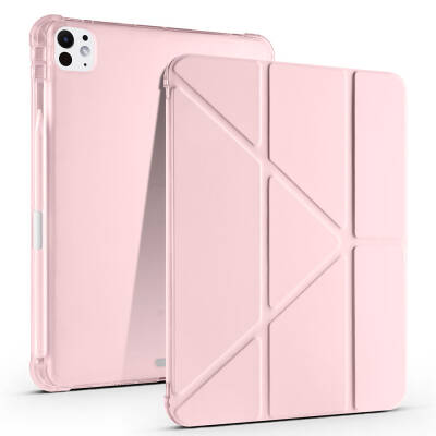 Apple iPad Pro 11 2024 Case Zore Tri Folding Stand Case with Pen Compartment Rose Gold