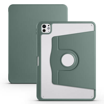 Apple iPad Pro 11 2025 M5 Case Zore Thermal Pen Compartment Rotating Stand Case Dark Green