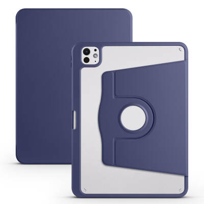 Apple iPad Pro 11 2025 M5 Case Zore Thermal Pen Compartment Rotating Stand Case Navy blue