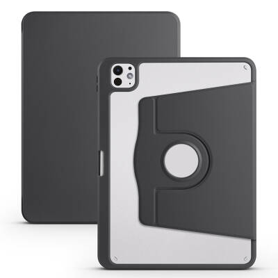 Apple iPad Pro 11 2025 M5 Case Zore Thermal Pen Compartment Rotating Stand Case Black
