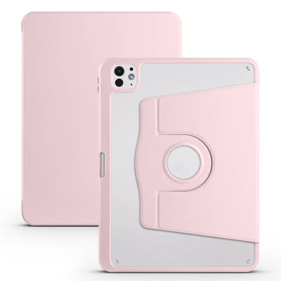 Apple iPad Pro 11 2025 M5 Case Zore Thermal Pen Compartment Rotating Stand Case Pink