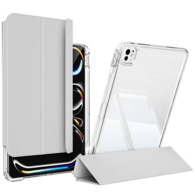 ​​​Apple iPad Pro 11 2025 M5 Kılıf Magnetik Ayrılabilen Airbagli Zore Sliding Tablet Kılıfı Gri