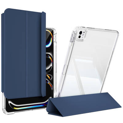​​​Apple iPad Pro 11 2025 M5 Kılıf Magnetik Ayrılabilen Airbagli Zore Sliding Tablet Kılıfı Lacivert