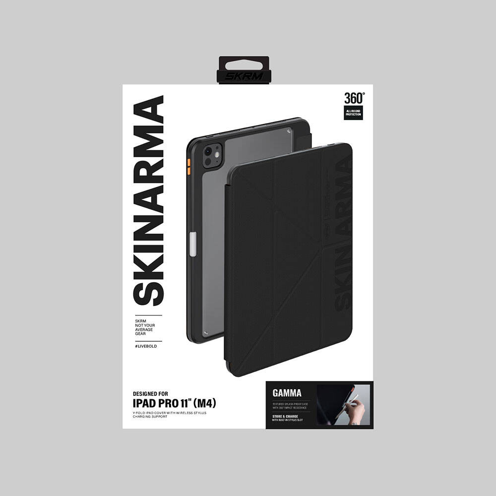 Apple iPad Pro 11 2025 M5 Kılıf SkinArma Kabartma Baskı Tasarımlı 360 Tam Koruma Arkası Şeffaf Standlı Gamma Kılıf - 11