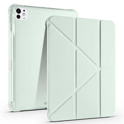 Apple iPad Pro 11 2025 M5 Kılıf Zore Tri Folding Kalem Bölmeli Standlı Kılıf Açık Yeşil