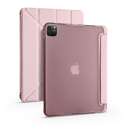 Apple iPad Pro 12.9 2020 (4.Generation) Case Zore Tri Folding Smart With Pen Stand Case Rose Gold