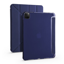 Apple iPad Pro 12.9 2020 (4.Generation) Case Zore Tri Folding Smart With Pen Stand Case Navy blue