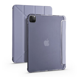 Apple iPad Pro 12.9 2020 (4.Generation) Case Zore Tri Folding Smart With Pen Stand Case Purple