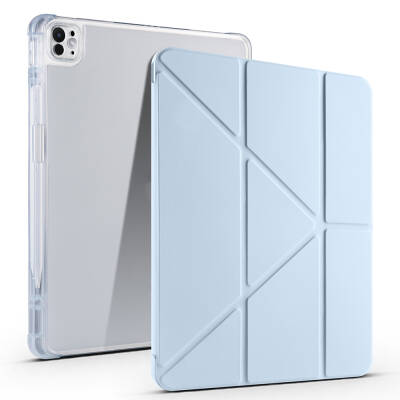 Apple iPad Pro 13 2024 Case Zore Tri Folding Stand Case with Pen Compartment Blue