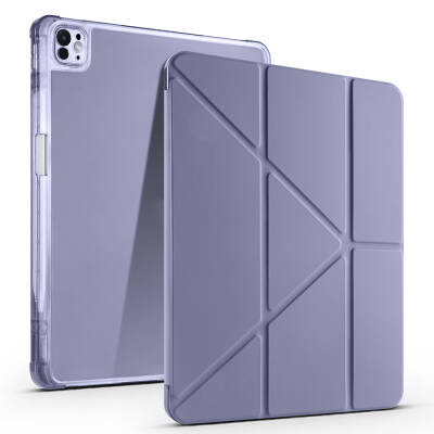Apple iPad Pro 13 2024 Kılıf Zore Tri Folding Kalem Bölmeli Standlı Kılıf Mor