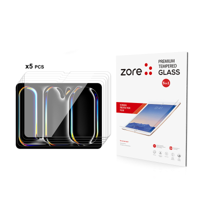 Apple iPad Pro 13 2024 Zore 5in1 Tablet Temperli Cam Ekran Koruyucu Şeffaf