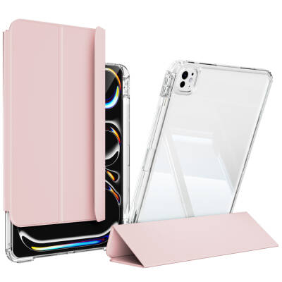 ​​Apple iPad Pro 13 2025 M5 Kılıf Magnetik Ayrılabilen Airbagli Zore Sliding Tablet Kılıfı Pembe Açık