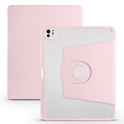 Apple iPad Pro 13 2025 M5 Kılıf Zore Termik Kalem Bölmeli Dönebilen Standlı Kılıf Pembe