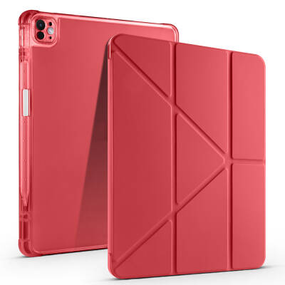 Apple iPad Pro 13 2025 M5 Kılıf Zore Tri Folding Kalem Bölmeli Standlı Kılıf Kırmızı