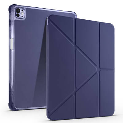 Apple iPad Pro 13 2025 M5 Kılıf Zore Tri Folding Kalem Bölmeli Standlı Kılıf Lacivert